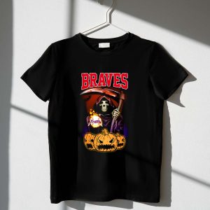 Braves Halloween Reaper T-Shirt With Pumpkins And Scythe Design