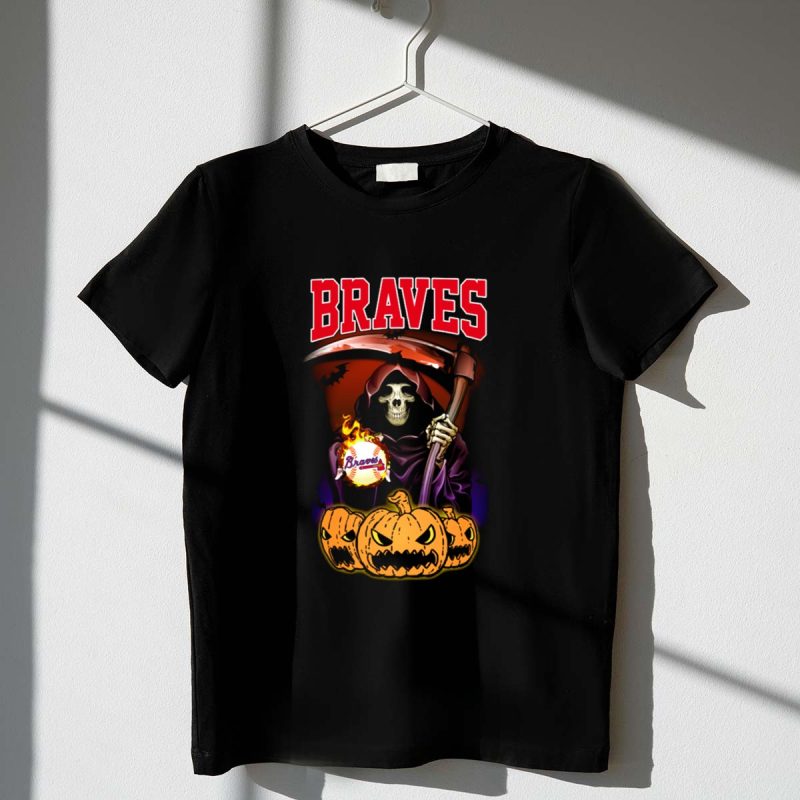 Braves Halloween Reaper T-Shirt With Pumpkins And Scythe Design
