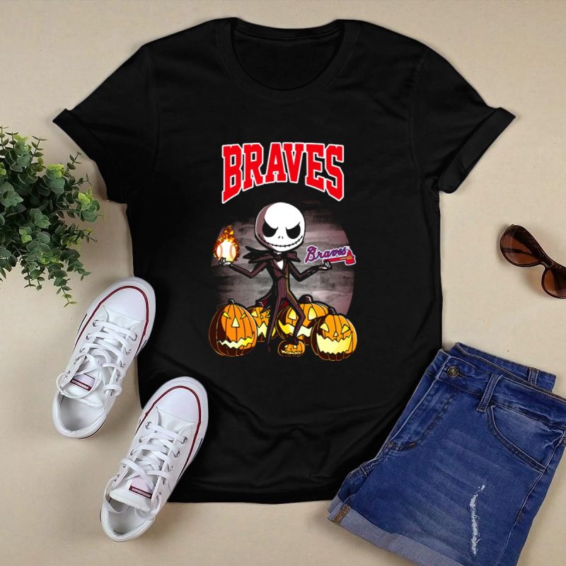 Braves Jack Skellington Halloween Pumpkins Baseball T-Shirt For Fans - Image 5
