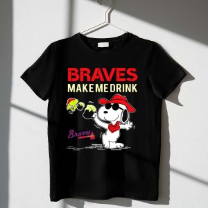 Atlanta Braves Snoopy Peanuts Collaboration T-Shirt - Make Me Drink Design