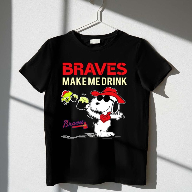 Atlanta Braves Snoopy Peanuts Collaboration T-Shirt - Make Me Drink Design