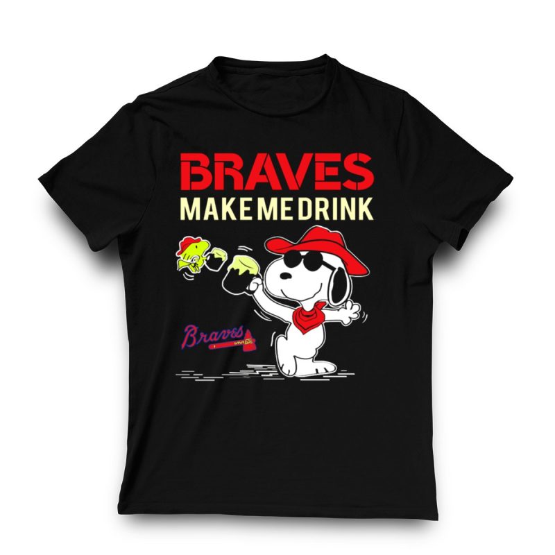 Atlanta Braves Snoopy Peanuts Collaboration T-Shirt - Make Me Drink Design - Image 3