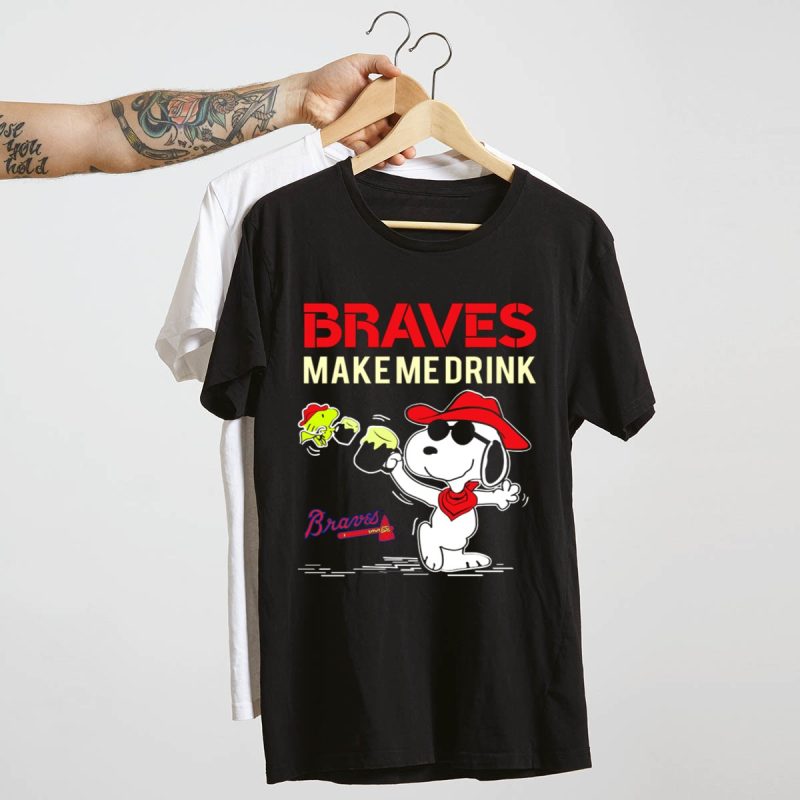 Atlanta Braves Snoopy Peanuts Collaboration T-Shirt - Make Me Drink Design - Image 4