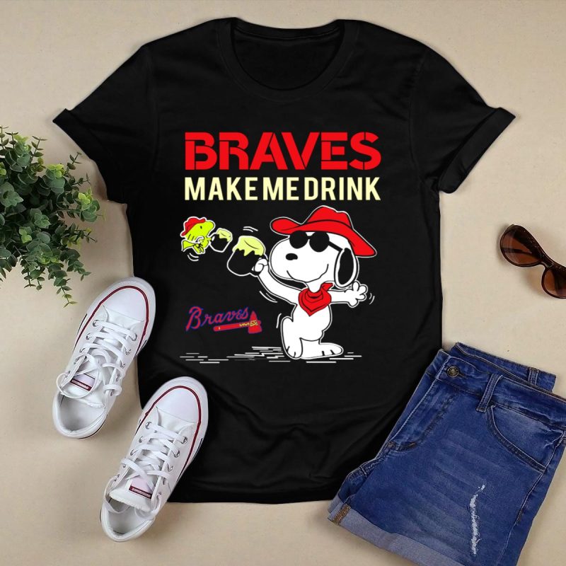 Atlanta Braves Snoopy Peanuts Collaboration T-Shirt - Make Me Drink Design - Image 5