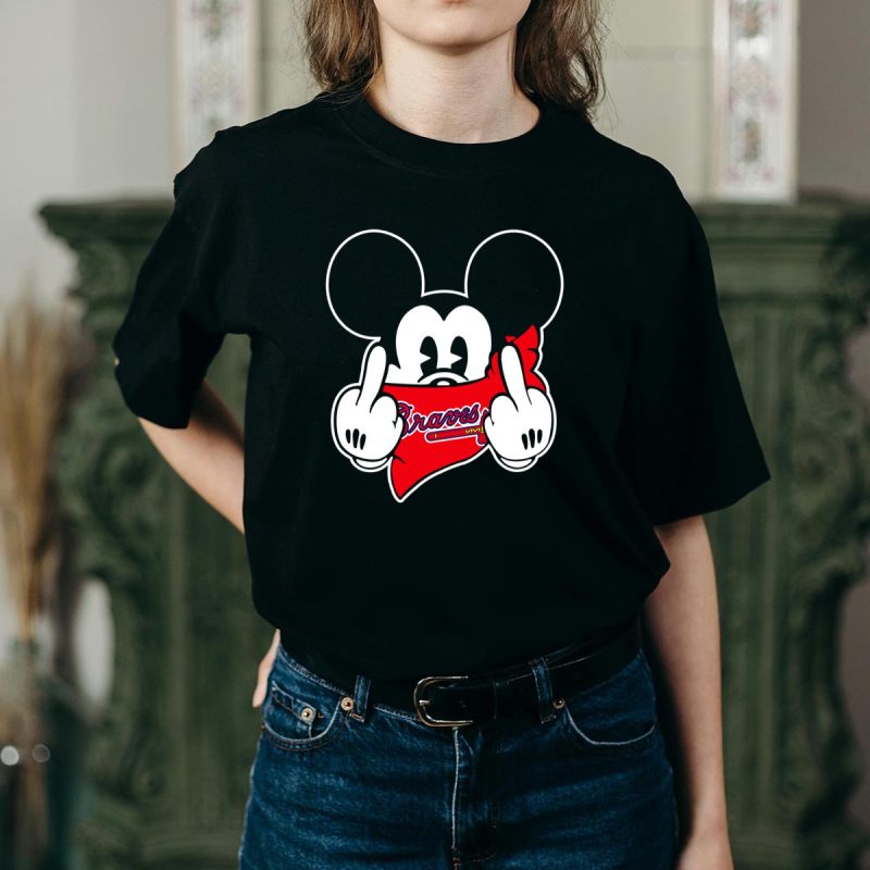 Mickey Mouse Fan Art T-Shirt With Red Bandana For Braves Fans - Image 2