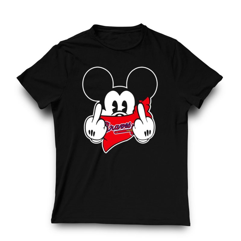 Mickey Mouse Fan Art T-Shirt With Red Bandana For Braves Fans - Image 3