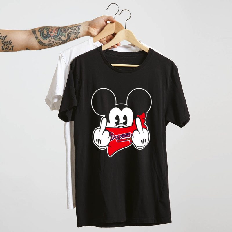 Mickey Mouse Fan Art T-Shirt With Red Bandana For Braves Fans - Image 4