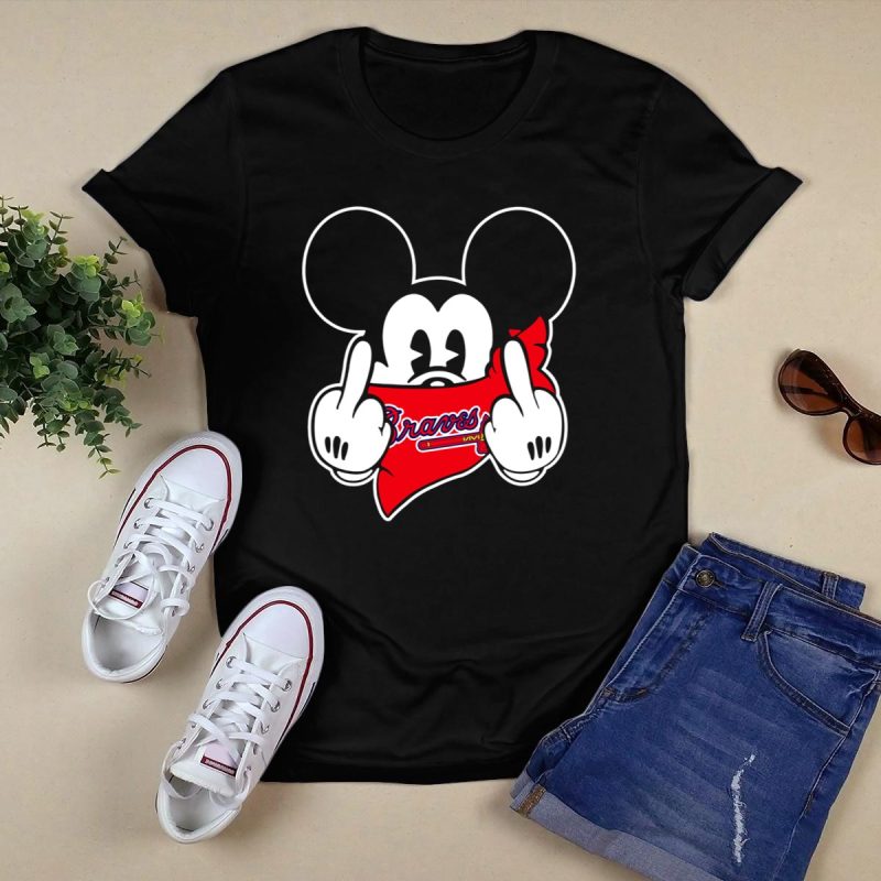 Mickey Mouse Fan Art T-Shirt With Red Bandana For Braves Fans - Image 5
