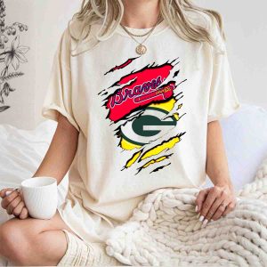 Braves Vs Packers Torn Logo Mashup T-Shirt For Sports Fans