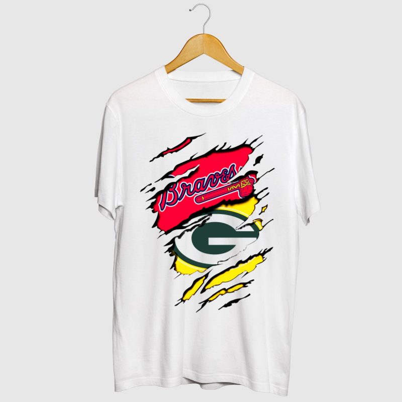 Braves Vs Packers Torn Logo Mashup T-Shirt For Sports Fans - Image 2