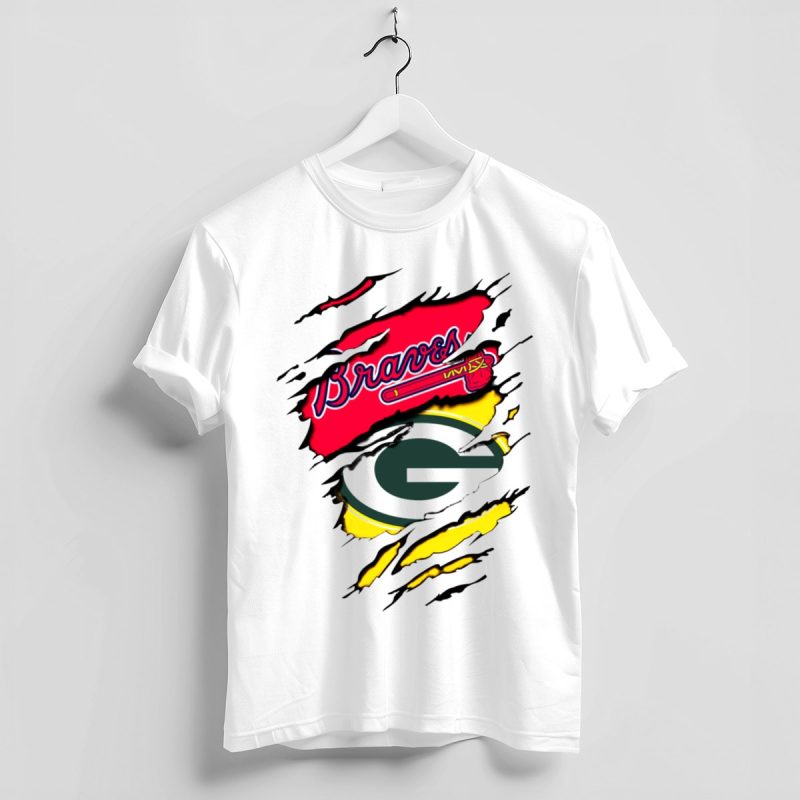 Braves Vs Packers Torn Logo Mashup T-Shirt For Sports Fans - Image 4