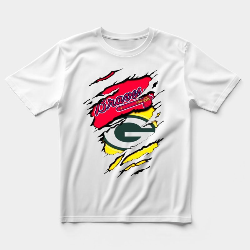 Braves Vs Packers Torn Logo Mashup T-Shirt For Sports Fans - Image 5