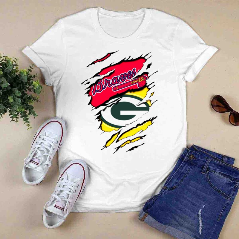Braves Vs Packers Torn Logo Mashup T-Shirt For Sports Fans - Image 6