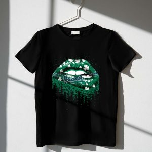 Braves Shamrock Lips Dripping Clovers T-Shirt For St Patrick'S Day