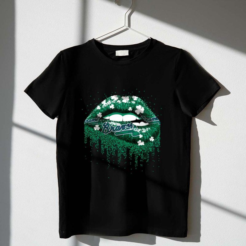 Braves Shamrock Lips Dripping Clovers T-Shirt For St Patrick'S Day