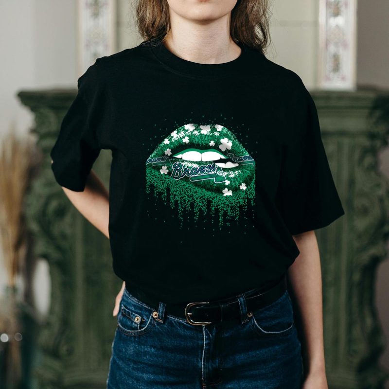 Braves Shamrock Lips Dripping Clovers T-Shirt For St Patrick'S Day - Image 2