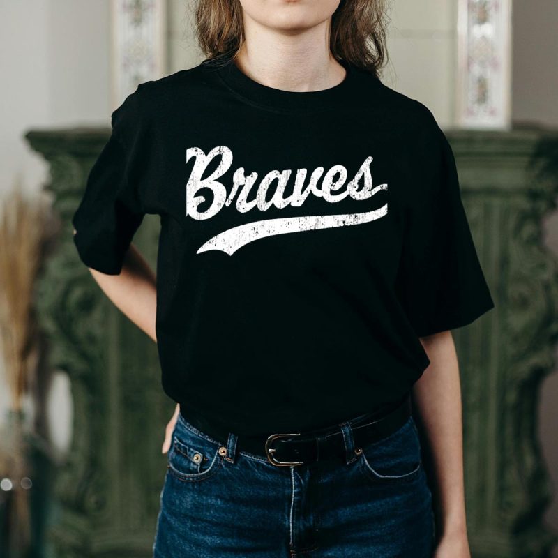 Vintage Braves Script T-Shirt For Sports Fans - Retro Style Tee - Image 2