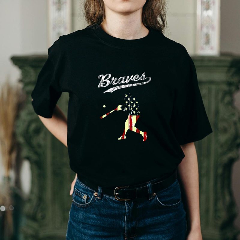 Vintage Usa Flag Braves Baseball T-Shirt For Casual Style - Image 2