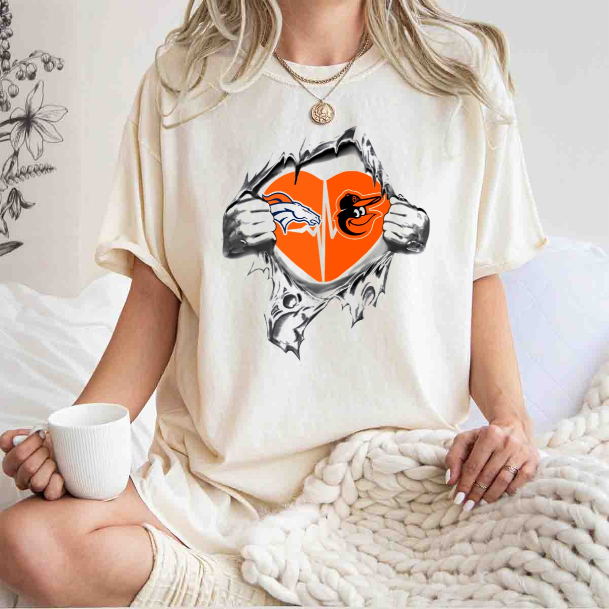 Broncos Orioles Heartbeat Passion Logo Fusion T Shirt t shirt 1 1