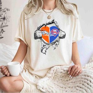 Unique Heart Rip Broncos Phillies T-Shirt - Perfect Fan Apparel for Sports Enthusiasts