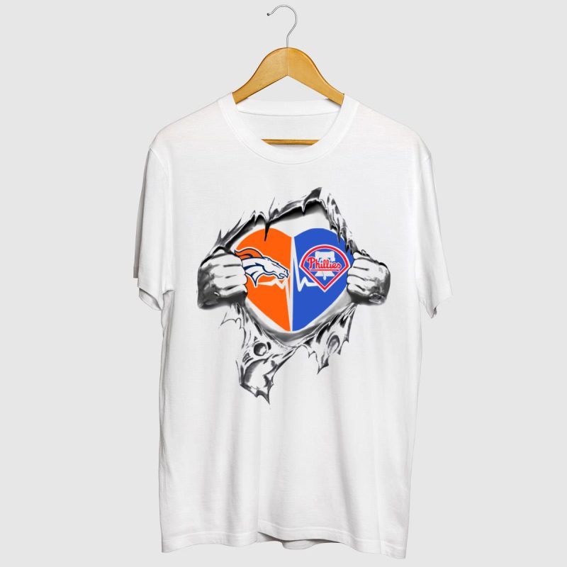 Unique Heart Rip Broncos Phillies T-Shirt - Perfect Fan Apparel for Sports Enthusiasts - Image 2