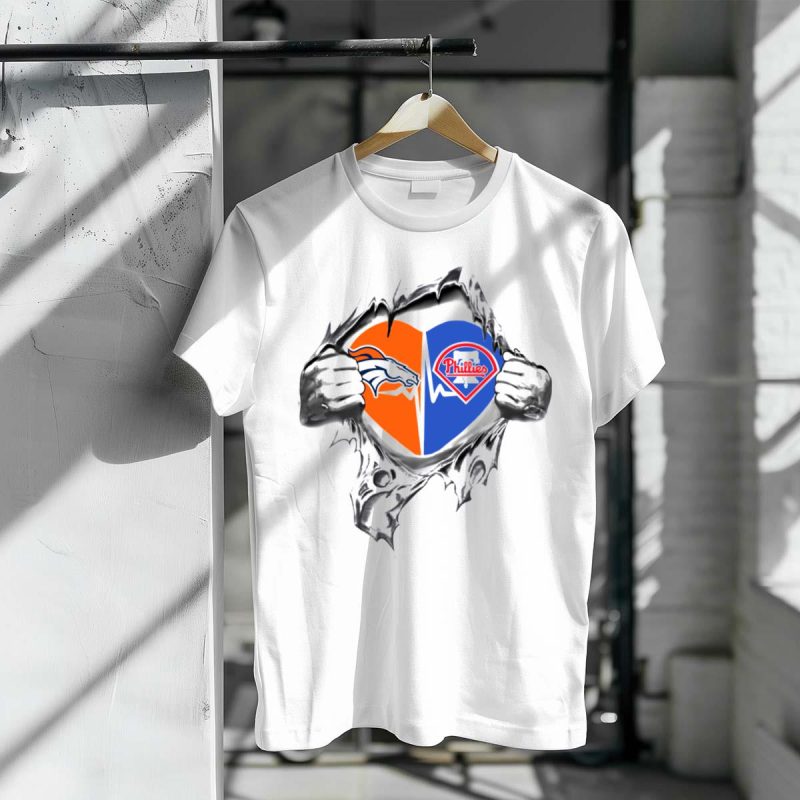 Unique Heart Rip Broncos Phillies T-Shirt - Perfect Fan Apparel for Sports Enthusiasts - Image 3