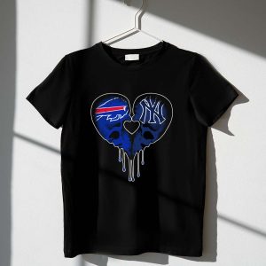Buffalo Bills & New York Yankees Skull Heart Love T-Shirt For Fans