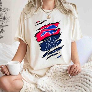 Buffalo Bills And New York Yankees Torn Logo Mashup T-Shirt For Fans