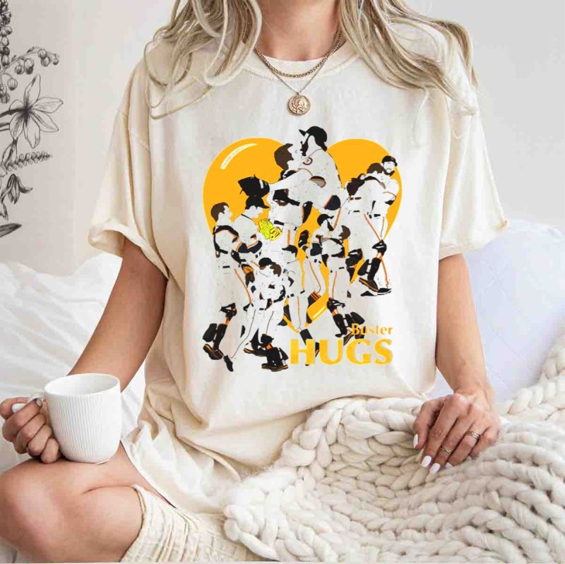 Buster Hugs San Francisco Giants Orange Heart Players Embrace T Shirt t shirt 1 1