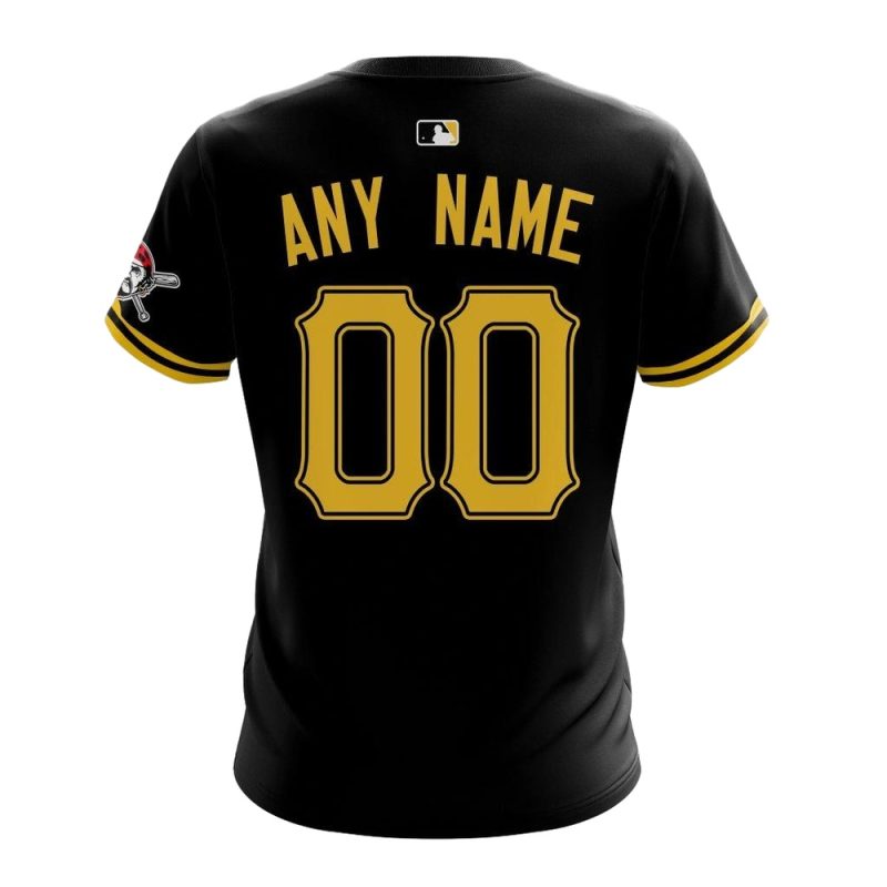 Personalized Name and Number Pittsburgh Pirates Logo Black All-Over Print T-Shirt - Image 2