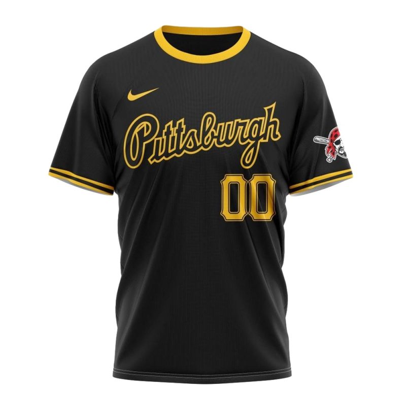 Personalized Name and Number Pittsburgh Pirates Logo Black All-Over Print T-Shirt