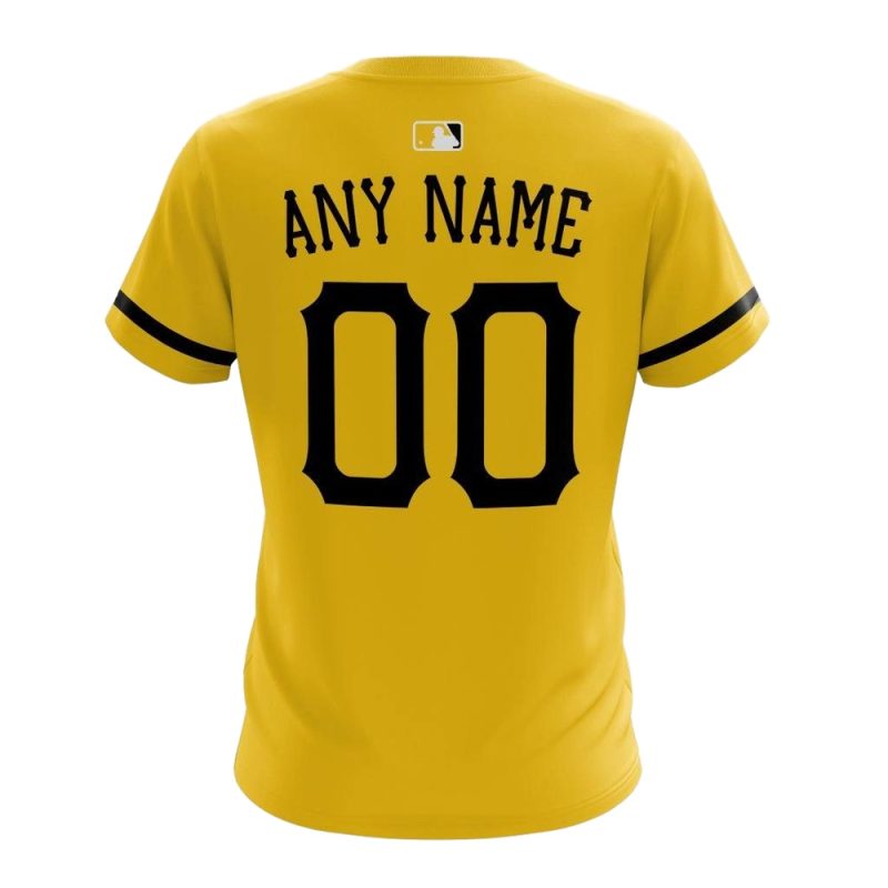 Personalized Name and Number Pittsburgh Pirates Yellow All-Over Print T-Shirt - Image 2