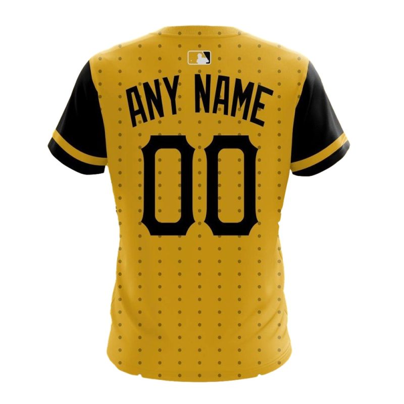 Personalized Name and Number Pittsburgh Pirates Logo Black and Yellow All-Over Print T-Shirt - Image 2