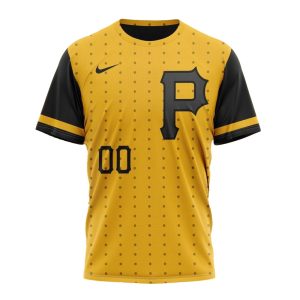 Personalized Name and Number Pittsburgh Pirates Logo Black and Yellow All-Over Print T-Shirt