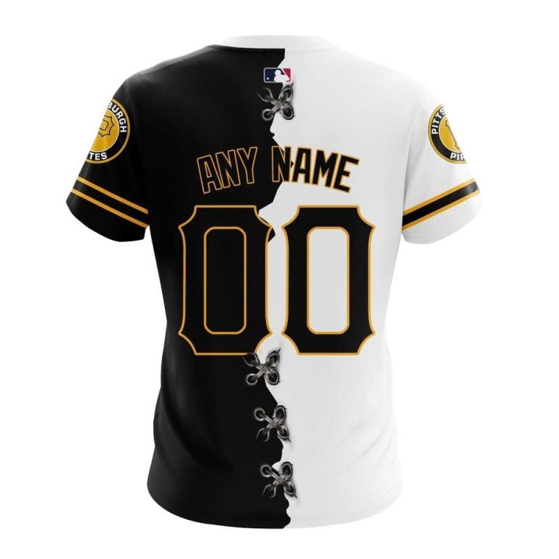 Personalized Name and Number Pittsburgh Pirates Black and White All-Over Print T-Shirt - Image 2