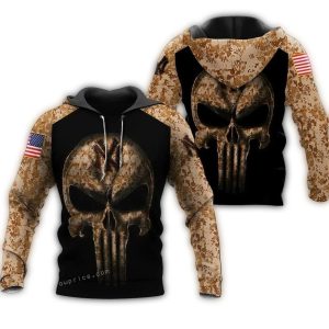 Camouflage Skull New York Yankees American Flag All-Over Print Hoodie