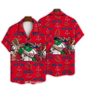 Floral Cartoon Mascot Red Sox Hawaiian Shirt for Men and Women