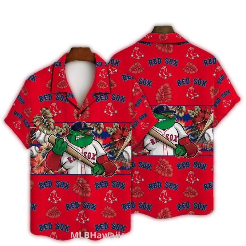 Floral Cartoon Mascot Red Sox Hawaiian Shirt for Men and Women