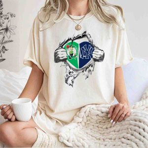Celtics Vs Yankees Heart T-Shirt With Team Logos - Perfect For Fans