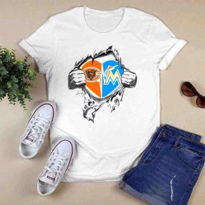 Chicago Bears & Miami Marlins Heart T-Shirt - Perfect Fan Apparel