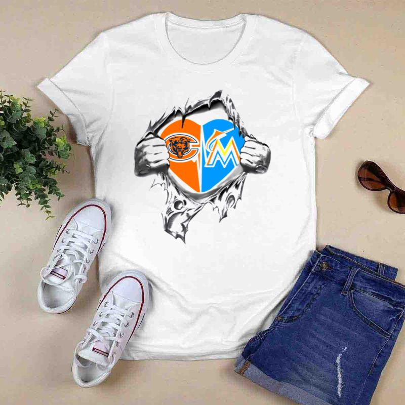 Chicago Bears Miami Marlins Heart T Shirt 0