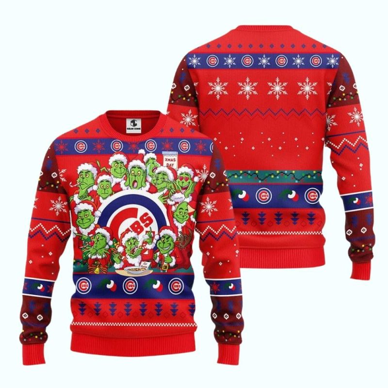 Chicago Cubs 12 Grinch Xmas Day Funny Ugly Sweater - Image 3