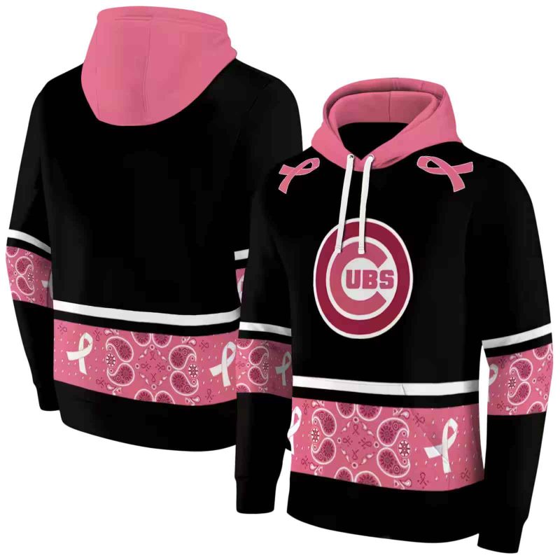 Chicago Cubs Awareness Ribbon Black Pink AOP Hoodie 1