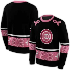 Chicago Cubs Black Pink Awareness Ribbon All-Over Print Sweatshirt