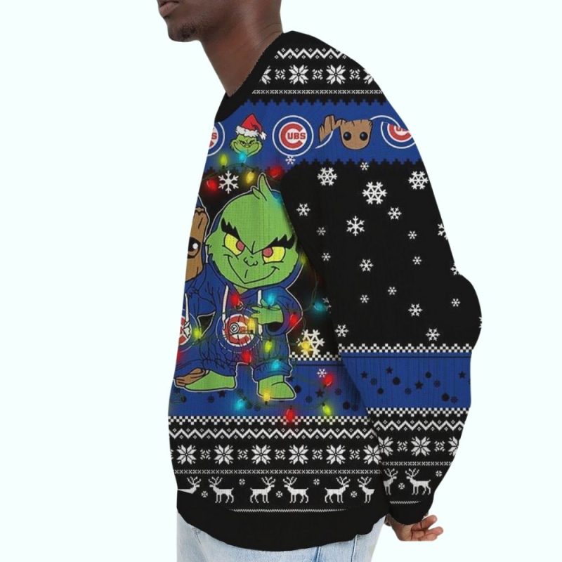 Chicago Cubs Baby Groot And Grinch Best Friends Ugly Sweater - Image 2