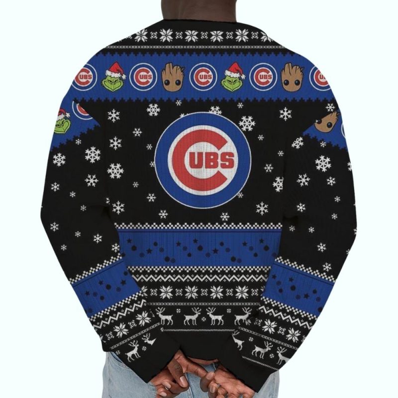 Chicago Cubs Baby Groot And Grinch Best Friends Ugly Sweater - Image 3