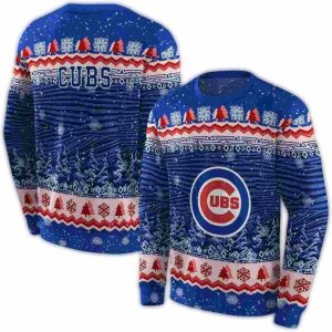 Chicago Cubs Holiday Sweatshirt With All-Over Christmas Trees Design