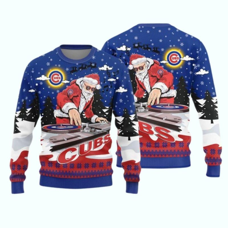 Chicago Cubs DJ Santa Ugly Christmas Sweater Ugly Sweater