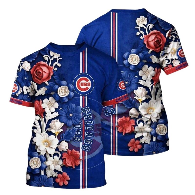 Chicago Cubs Floral All-Over Print T-Shirt - Stylish Fan Apparel