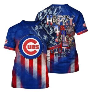 Chicago Cubs Floral 4th of July All Over Print T-Shirt for Fans